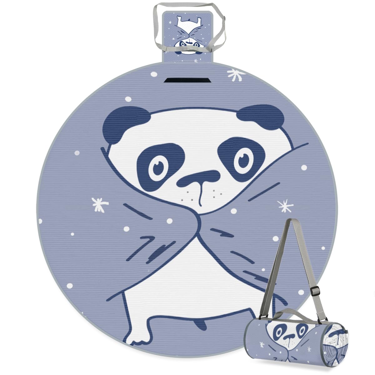 Shimoshe Quilted Panda Picnic Outdoor Blanket Foldable Waterproof Sandproof Beach Blanket Portable Water-Resistant Round Picnic Mat for Travel Camping Park Lawn