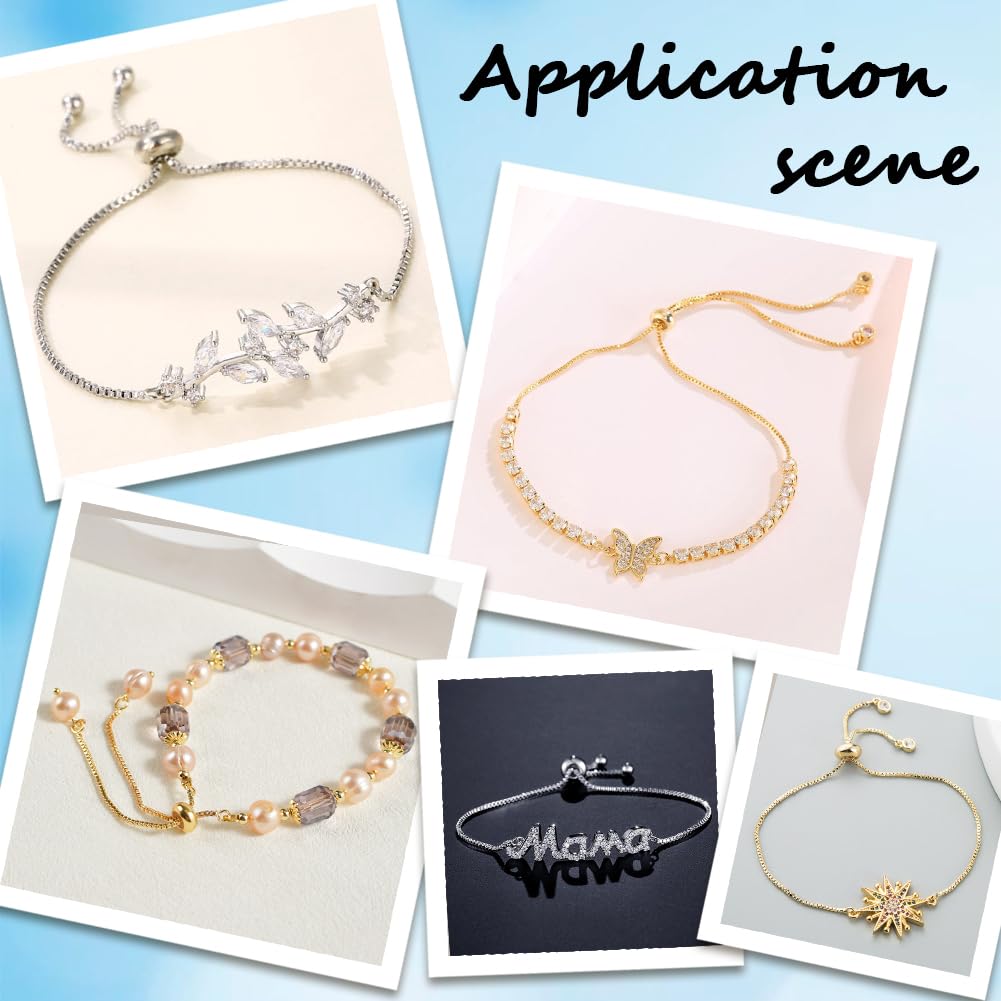 1 Caja 32 Piezas Pulsera Cadena Deslizante Pulsera de Cadena Deslizante Ajustable Cadenas Extensoras de Platino con Diamantes de Imitación Cuentas Deslizantes de Latón Hallazgos para Fabricac
