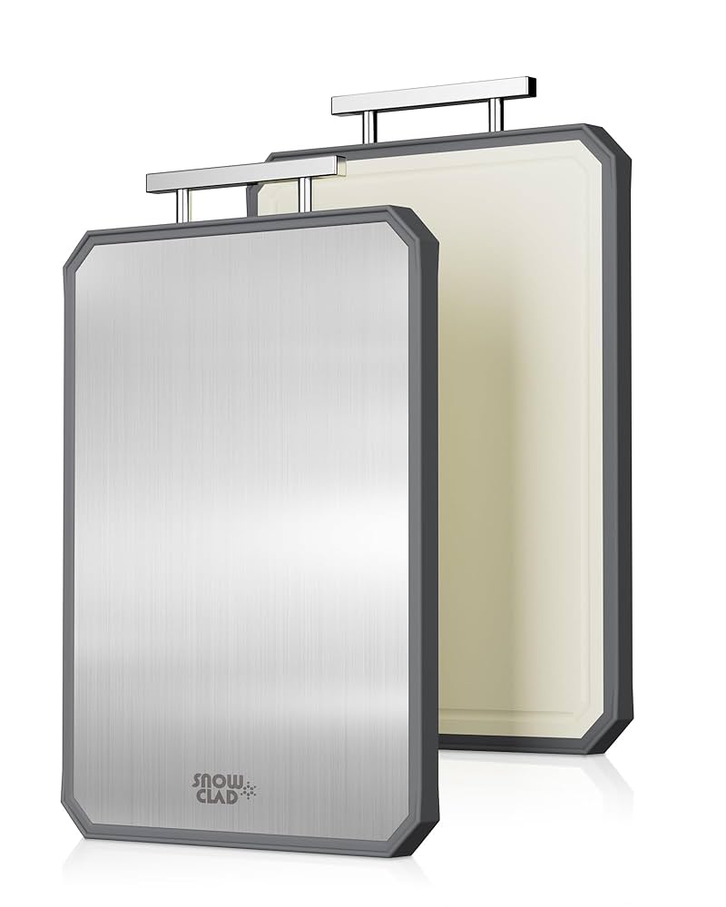 SNOWCLAD Stainless Steel Cutting Board,Double Sided Steel Cutting Boards for kitchen,Stainless Steel/Wheat straw pp Large Board for meat,non toxic Chopping,16 * 11 Inch,Dishwasher Safe