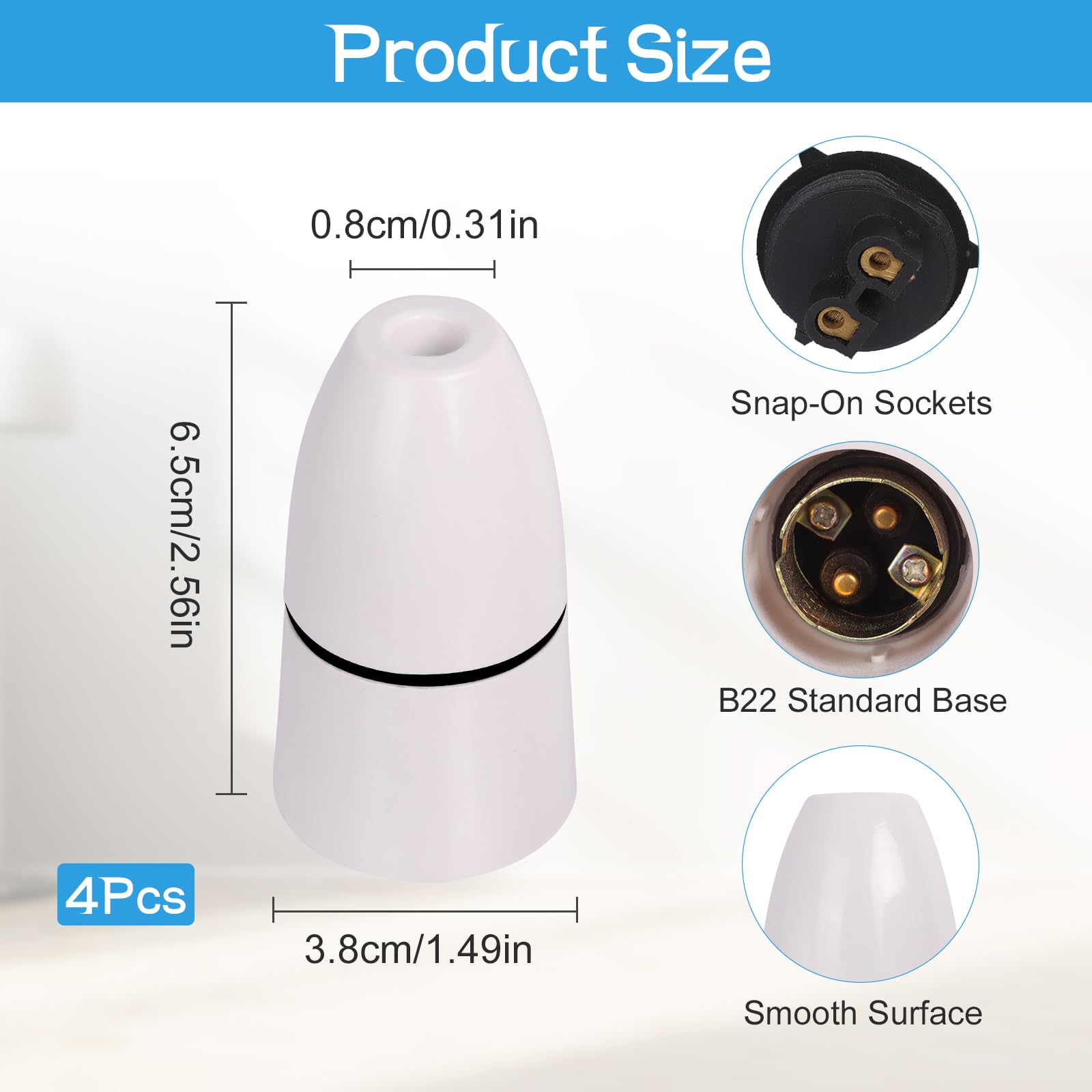 4 Pack B22 Bayonet Pendant Lamp Holder, Light Bulb Socket Lamp Fitting High Temperature Resistance - Image 2