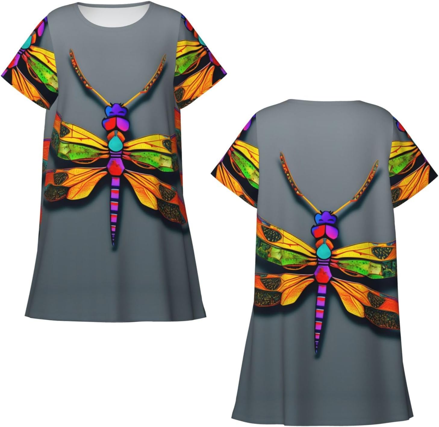 Cute Dragonfly Print Sleep Shirts for Women Short Sleeve Night Shirts for Sleeping Pullover Nightgown