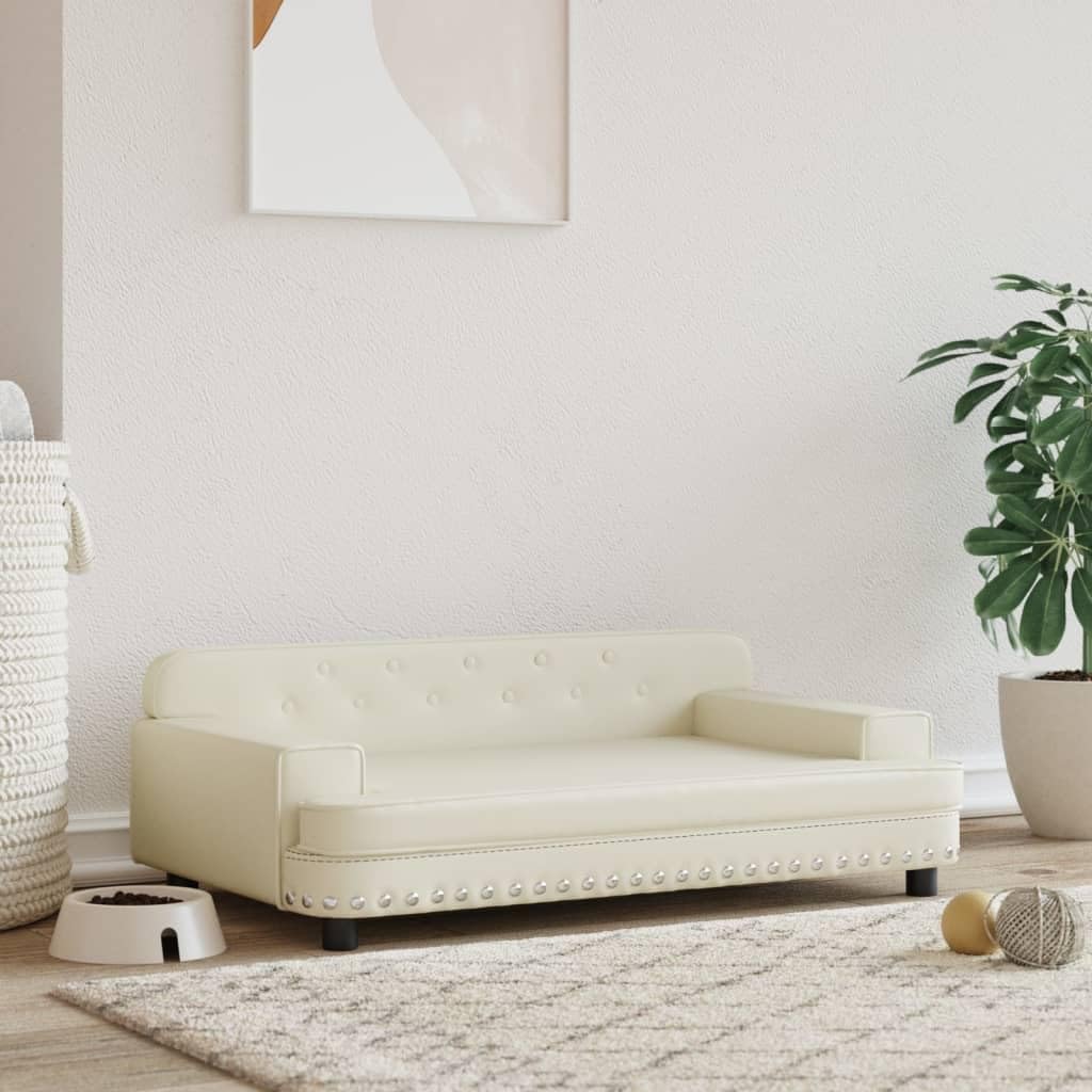 Sofá para Perros con Cojín de Espuma y Cubierta de Cuero Sintético - Color Crema - Apto para Mascotas Pequeñas