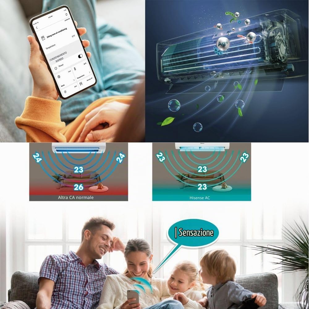 Climatizzatore WiFi Incluso Hisense Condizionatore Deumidificatore Pompa di Calore Split a Parete con Telecomando Risparmio Energetico (12000 BTU)