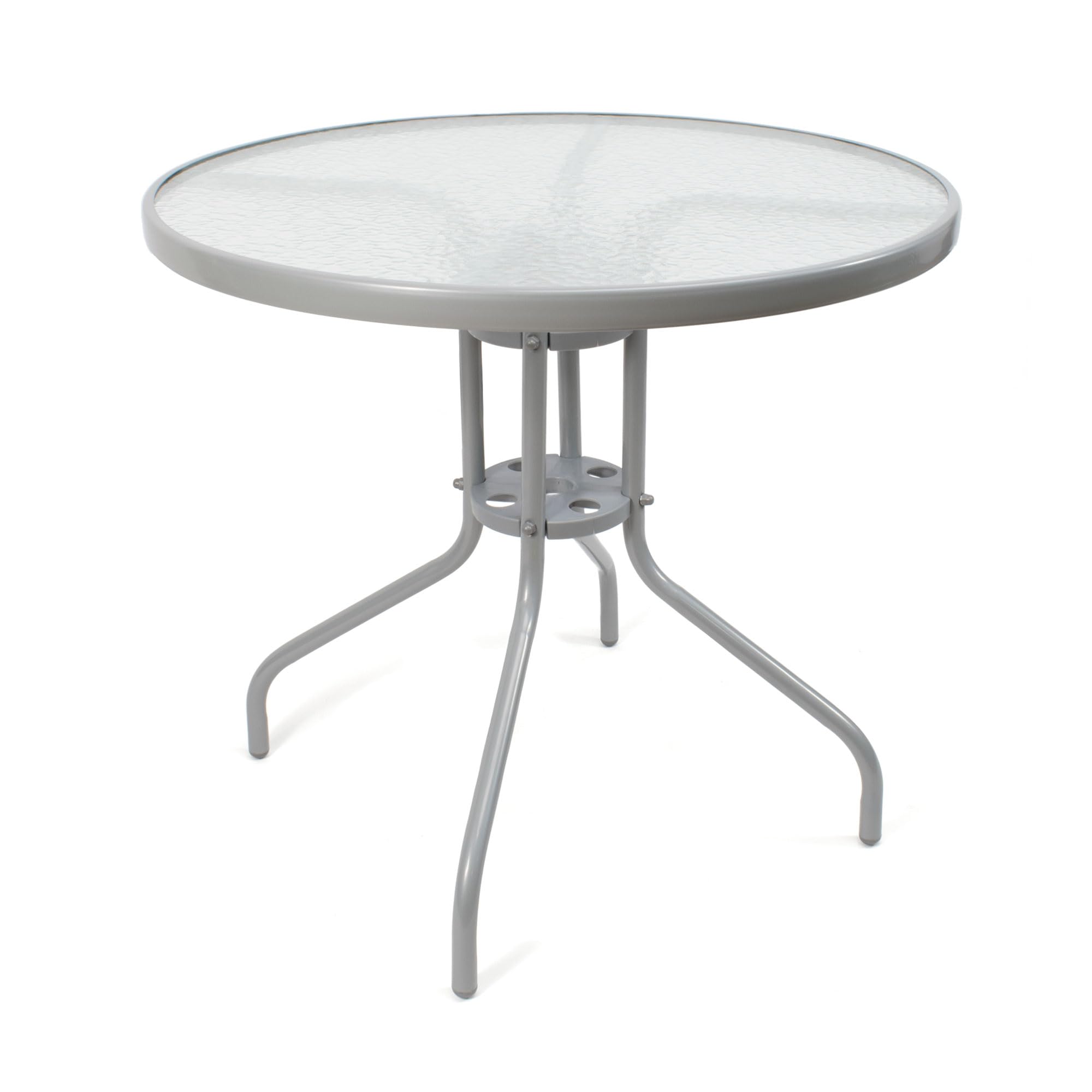THE SECRET HOME - Mesa Redonda de Metal con Base de Cristal Texturizado - Alto. 70 cm x Diámetro. Ø60/Ø80 cm - Mesa para Jardín, Terraza, Patio o Balcón (Gris - Ø80 cm)