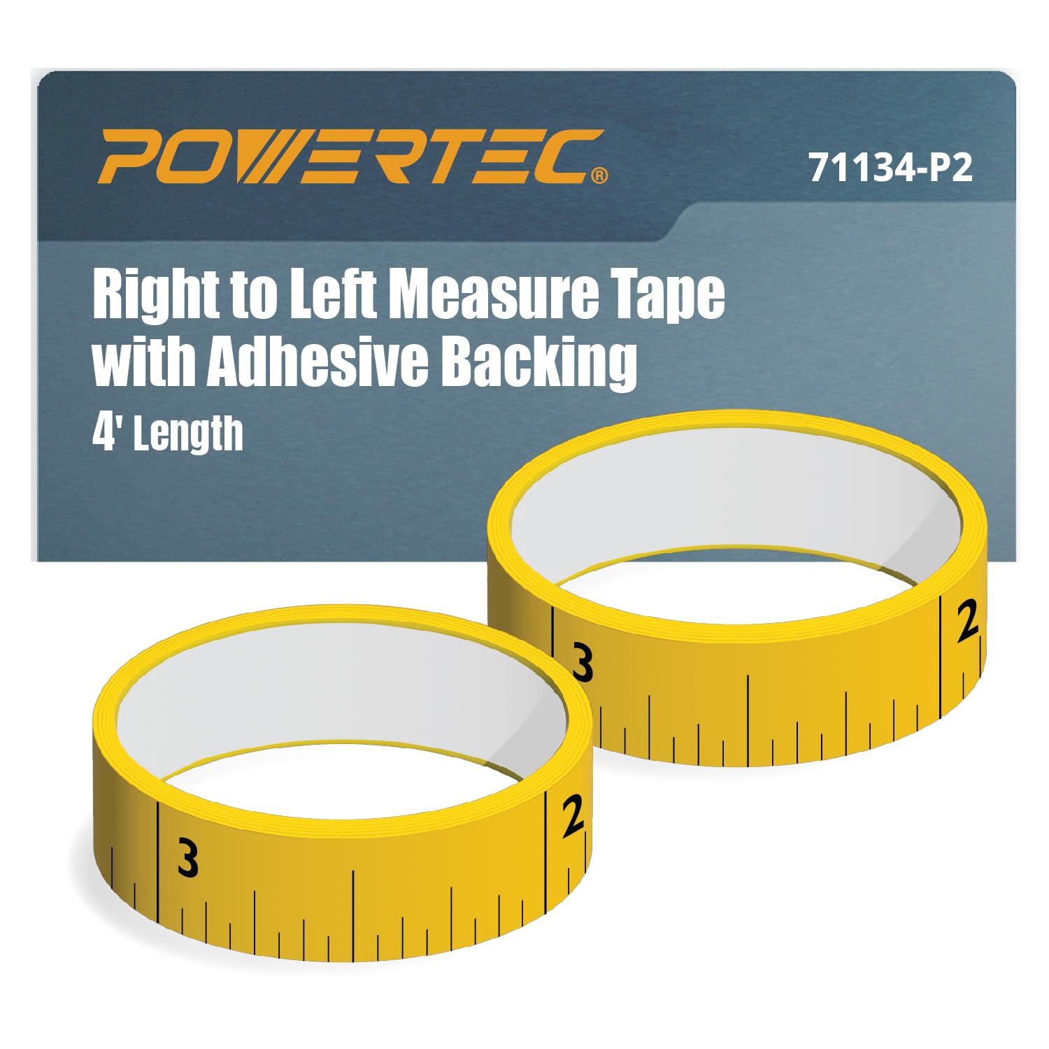 POWERTEC 71134-P2 Cinta métrica de derecha a izquierda con respaldo adhesivo, 4 pies, paquete de 2