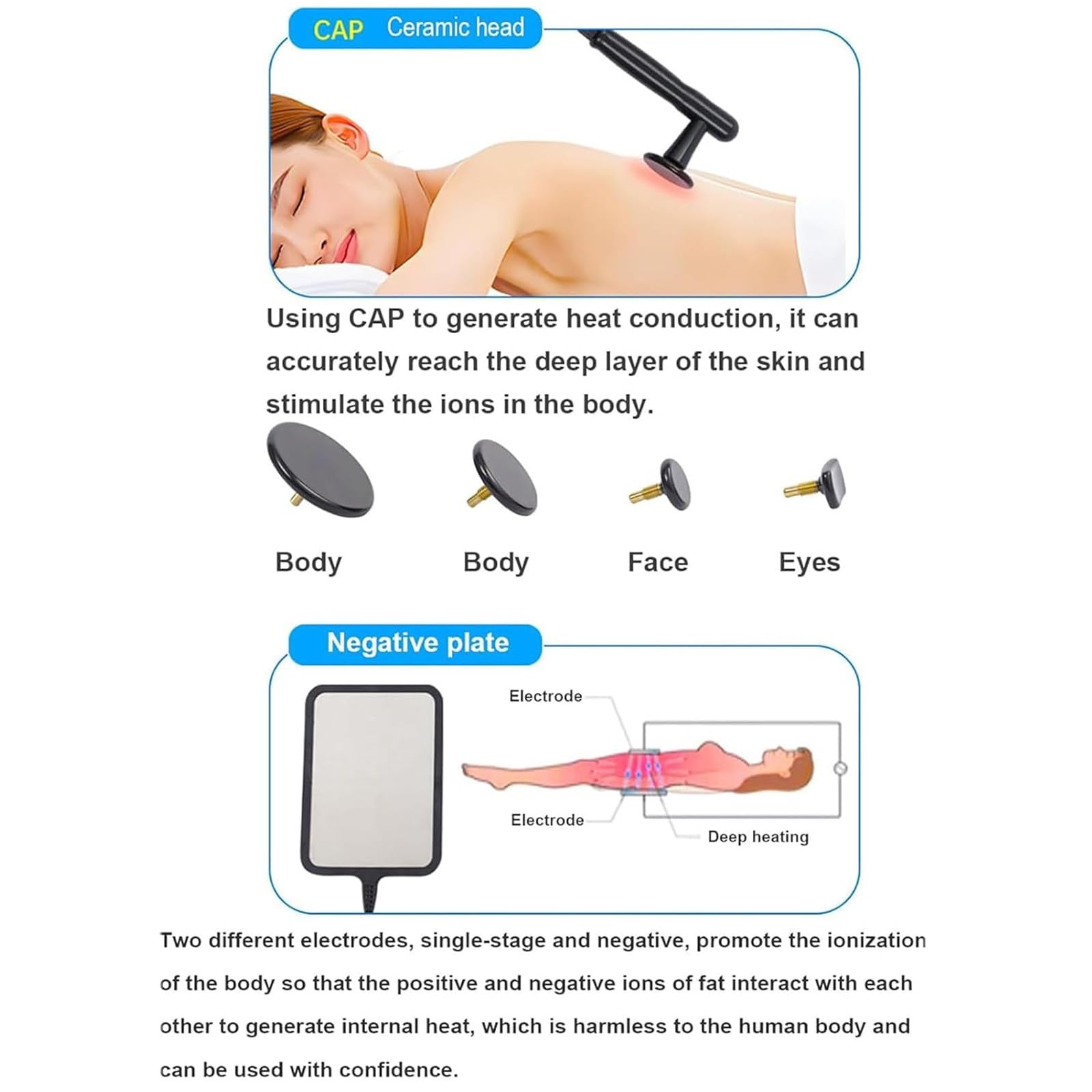 Macchina per Tecarterapia 448K,Dispositivo per Fisioterapia a Temperatura Controllata con 2 Impugnature, 8 Sonde E 1piastra Negativa,Energia Regolabile per dragare i meridiani del Corpo