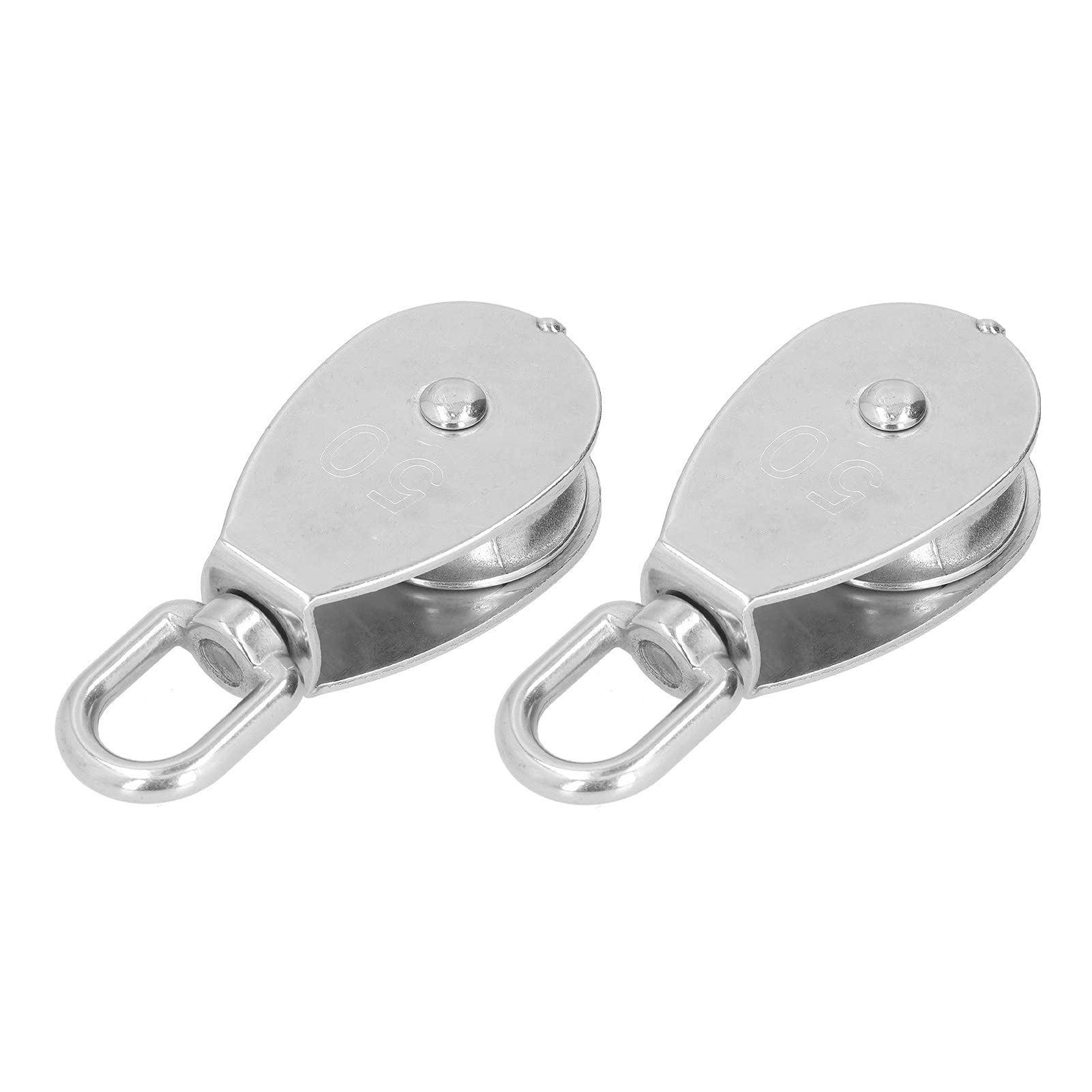 Set di 2 pulegge in acciaio inossidabile, gancio di sollevamento per funi metalliche resistenti con anello rotante a 360°, ruota di traino durevole M50 per sartiame e sollevamento carichi pesanti