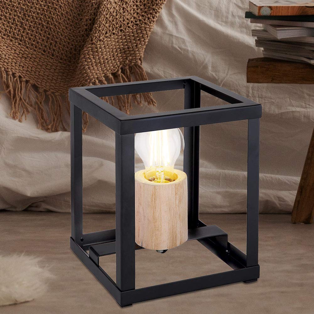 Design Beistell Schreib Nacht Tisch Leuchte Wohn Zimmer Beleuchtung Lese Lampe Holz schwarz-matt