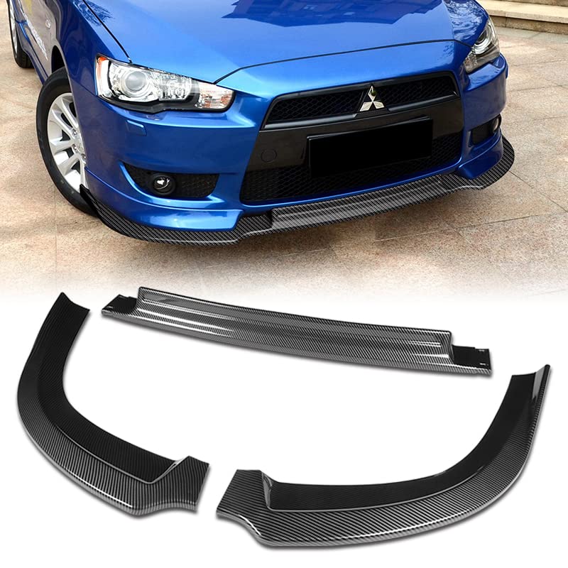 HK5 3 Pieces RA-Style Front Bumper Lip Spoiler Splitter Side Body Kit Trim Protection Compatible with 2008-2015 Mitsubishi Lancer, 2009 2010 2011 2012
