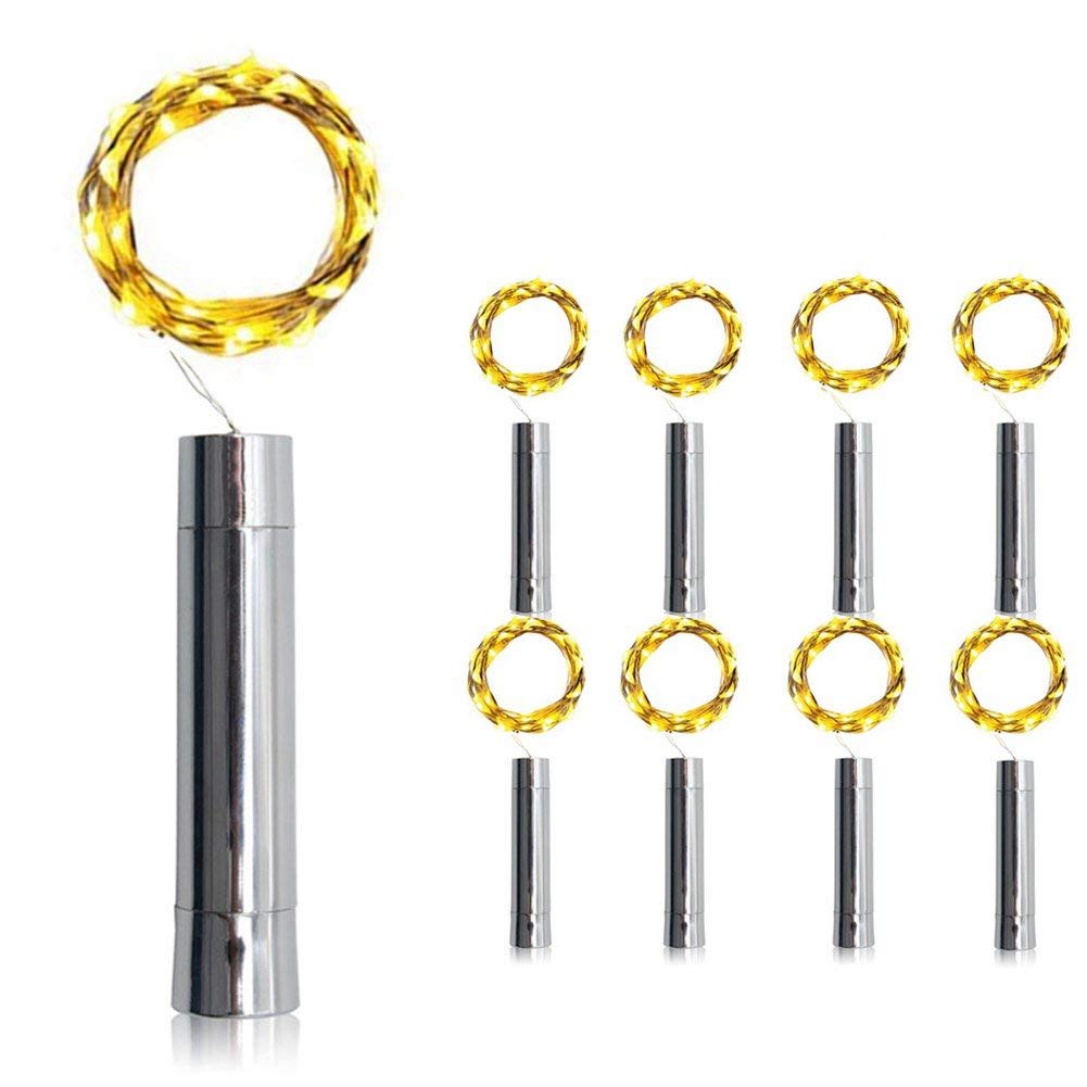 LIGICKY 8 Pack Warm White Wine Bottle Cork Light Battery Powered 30inch 15 LED Starry Mood Copper Wire String Lights for Bottle DIY, Party, Decor, Christmas, Halloween, Wedding or Mood Lights