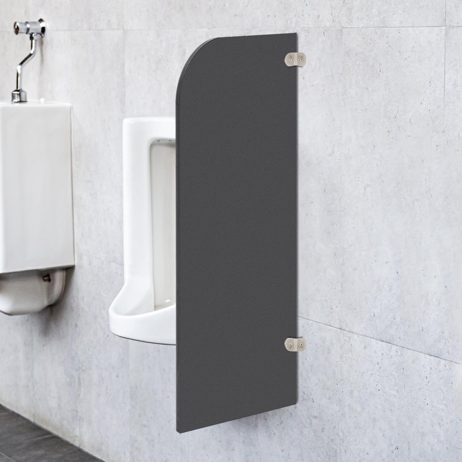 Parete divisoria per WC per orinatoio, 90 x 40 cm, in resina fenolica, impermeabile e ignifugo, parete divisoria per urinatoio per luoghi pubblici, scuole, uffici (angolo rotondo)