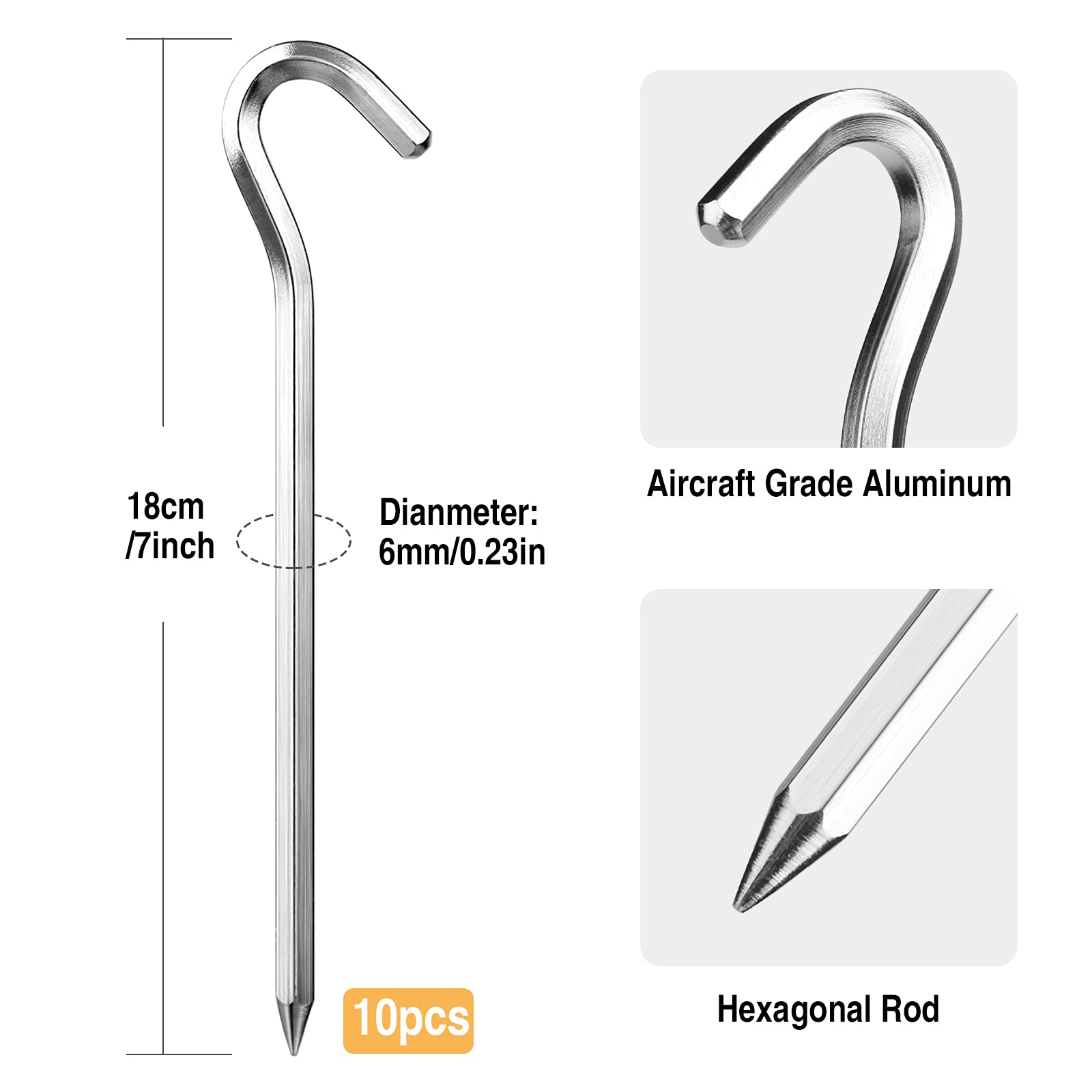 10 Picchetti Per Tenda In Metallo Zincato - Per Terreni Duri, Erba E Ghiaia, Ideali Per Campeggio Ed Escursioni - Foto 4