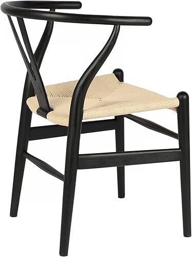 Tomile Silla Wishbone de madera maciza, Silla Y Reposabrazos, Silla de comedor de mediados de siglo, asiento de cáñamo (Marco negro ceniza + cordón