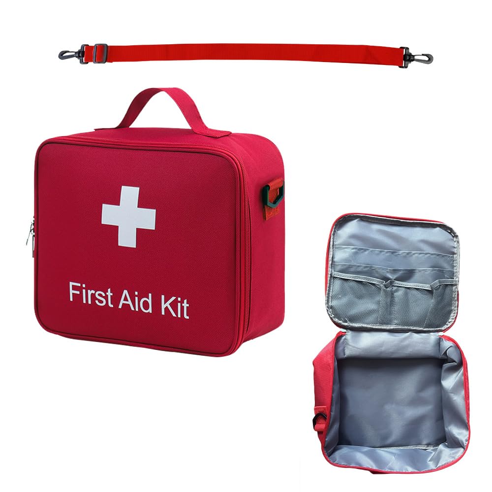 XINGSUI 1 Pcs First Aid Bag Empty, Portable Travel First Aid Kit, Drug Pack Storage Bag Empty, for Home, Office, Vehicle, Camping, Workplace & Outdoor (Red,24 x 21 x 11 cm)