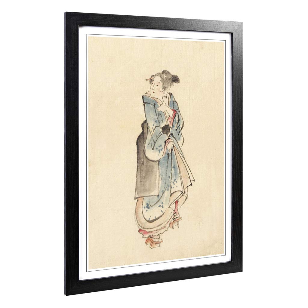 Big Box Art Framed Print of Hokusai Woman Walking Japanese Oriental Design | Wall Art Picture | Home Decor for Kitchen, Living Room, Bedroom, Hallway, Black, A2 / 24.5x18 Inch / 62x45cm