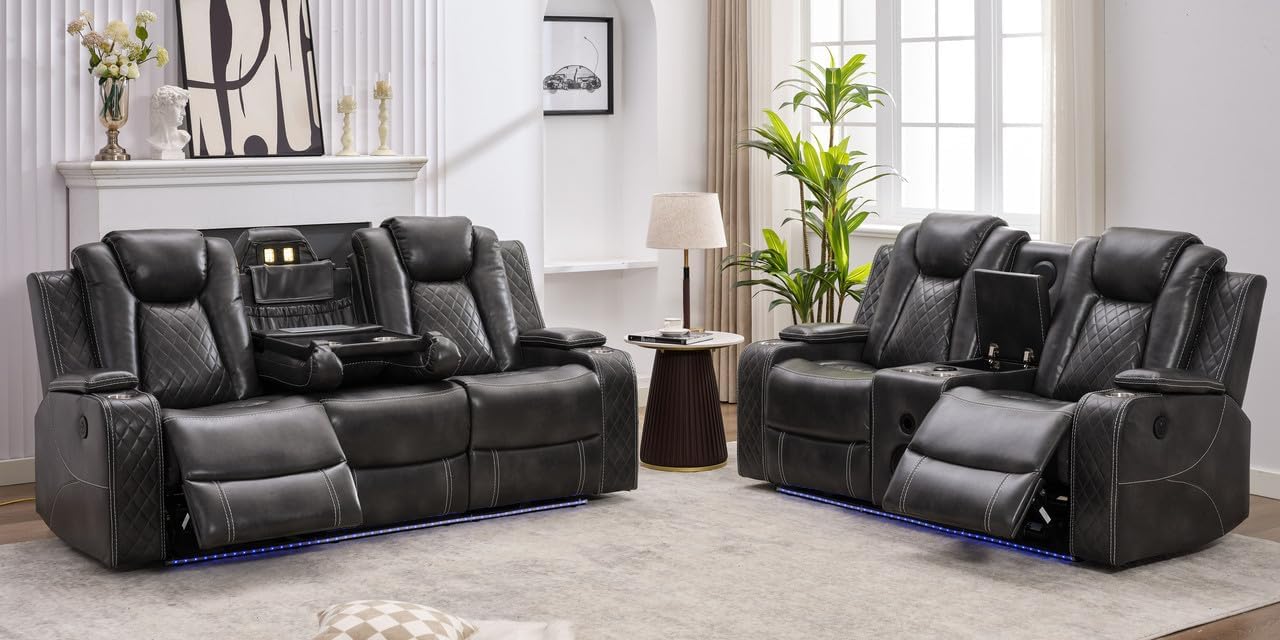 U6026 - 3 Piece Living Room Set (Reclining Sofa, Console Reclining Loveseat With Speaker, Glider Recliner With LED) - White
