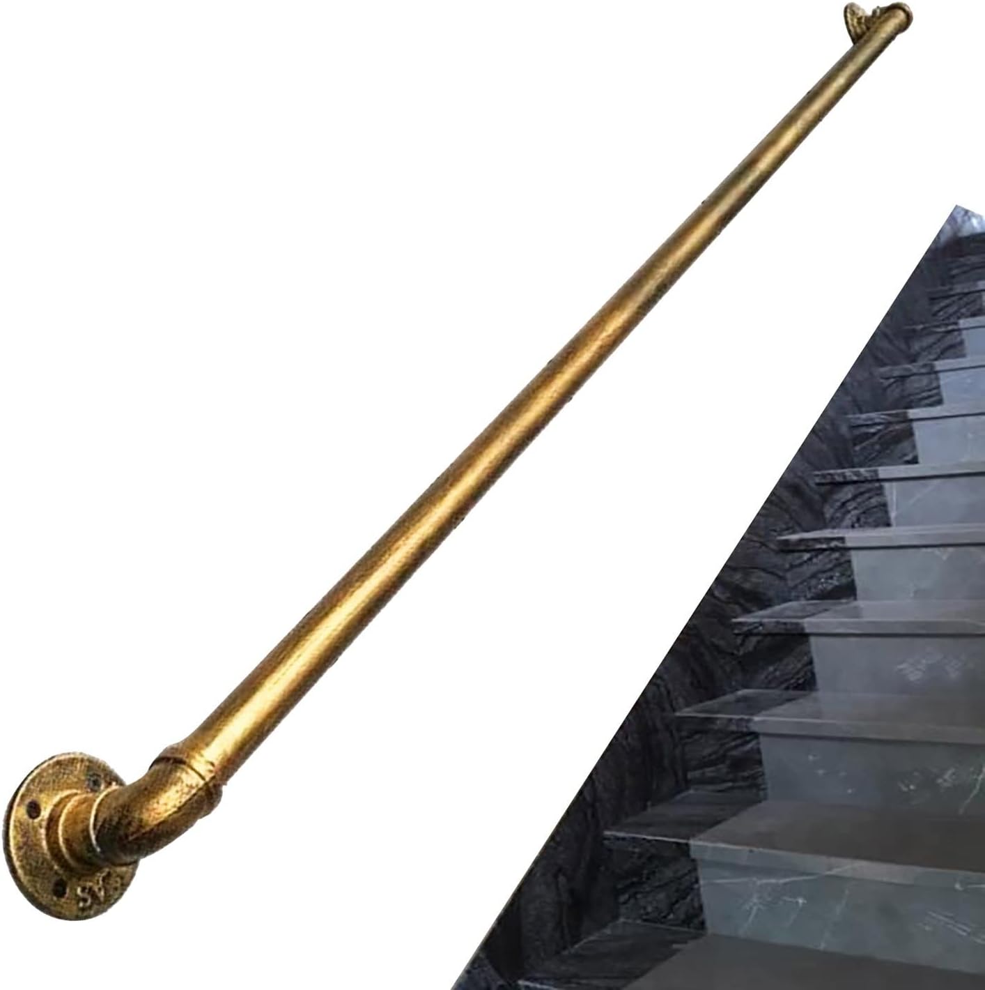 MObyat Handrails for Stairs 3M/3.6M/4M/5.4M, Metal Wrought Iron Staircase Banister Hand Rails for Indoor and Outdoor, Anti-Skid Safety Grab Bar for Elderly Kids, Bronze/1Ft/0.3M