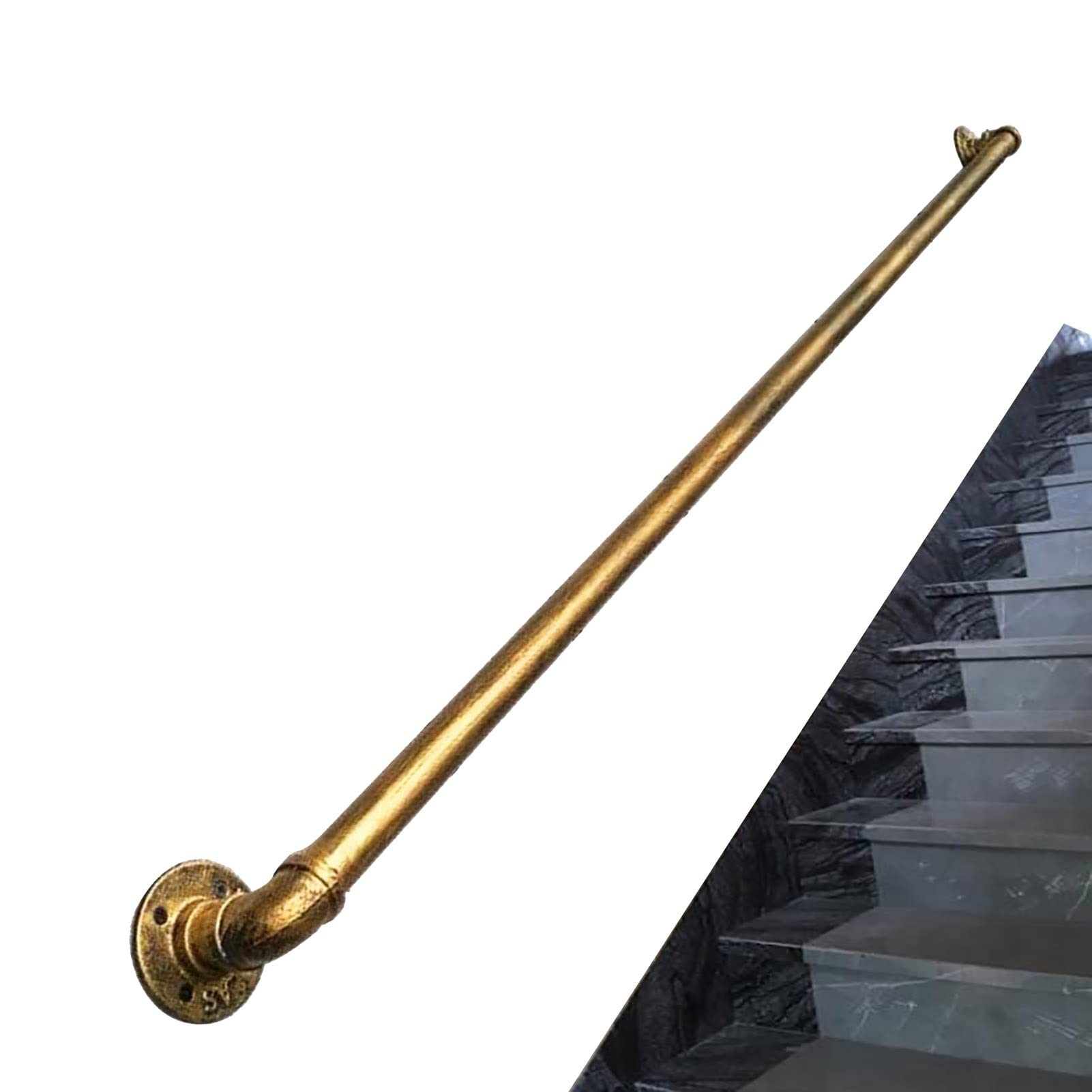 KHLMSRXJ Handrails for Stairs 3M/3.6M/4M/5.4M, Metal Wrought Iron Staircase Banister Hand Rails for Indoor and Outdoor, Anti-Skid Safety Grab Bar for Elderly Kids, Bronze/19Ft/5.7M