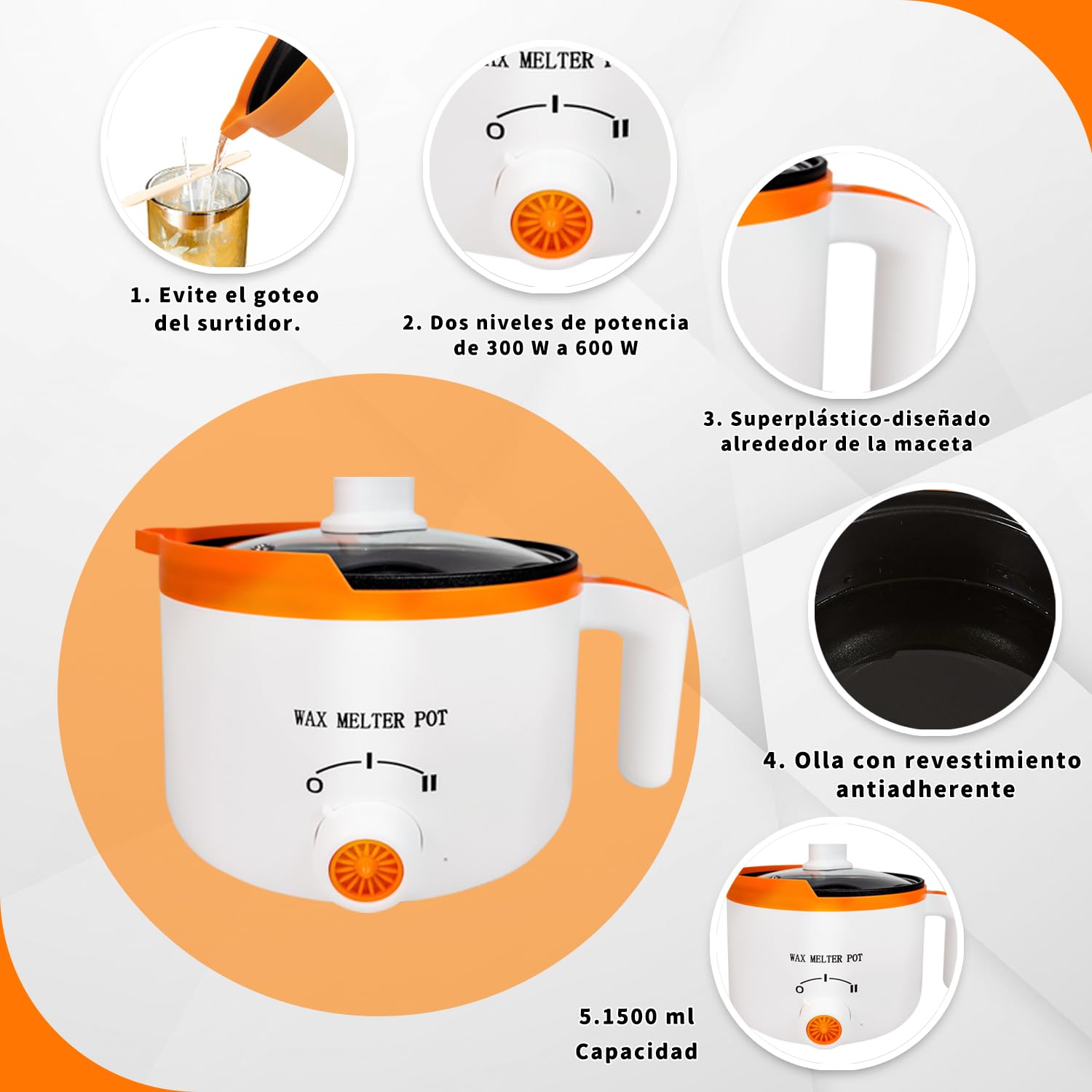 Ksedcon Olla Eléctrica de Fusion para Velas Fundidor de Cera para Velas con Interruptor Giratorio, Olla para Derretir Cera Antiadherente Pequeña con Resistencia Al Calor