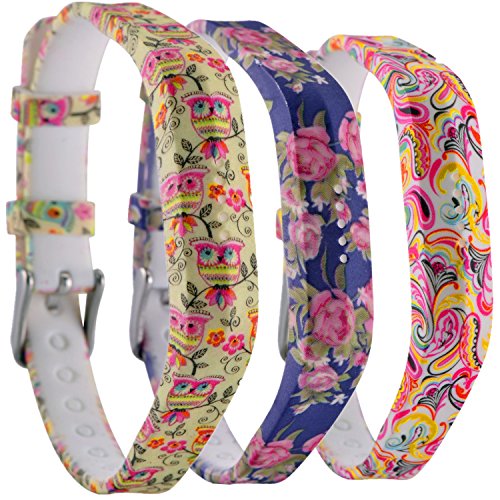 Huishang Flex 2 Accessory Bands for Fitbit Flex 2 / Fitbit flex2, with Chrome Claspor Soft Silicone Bracelet Straps,Wrist Band Adjustable Repalcement (Rose,Owl,Water)
