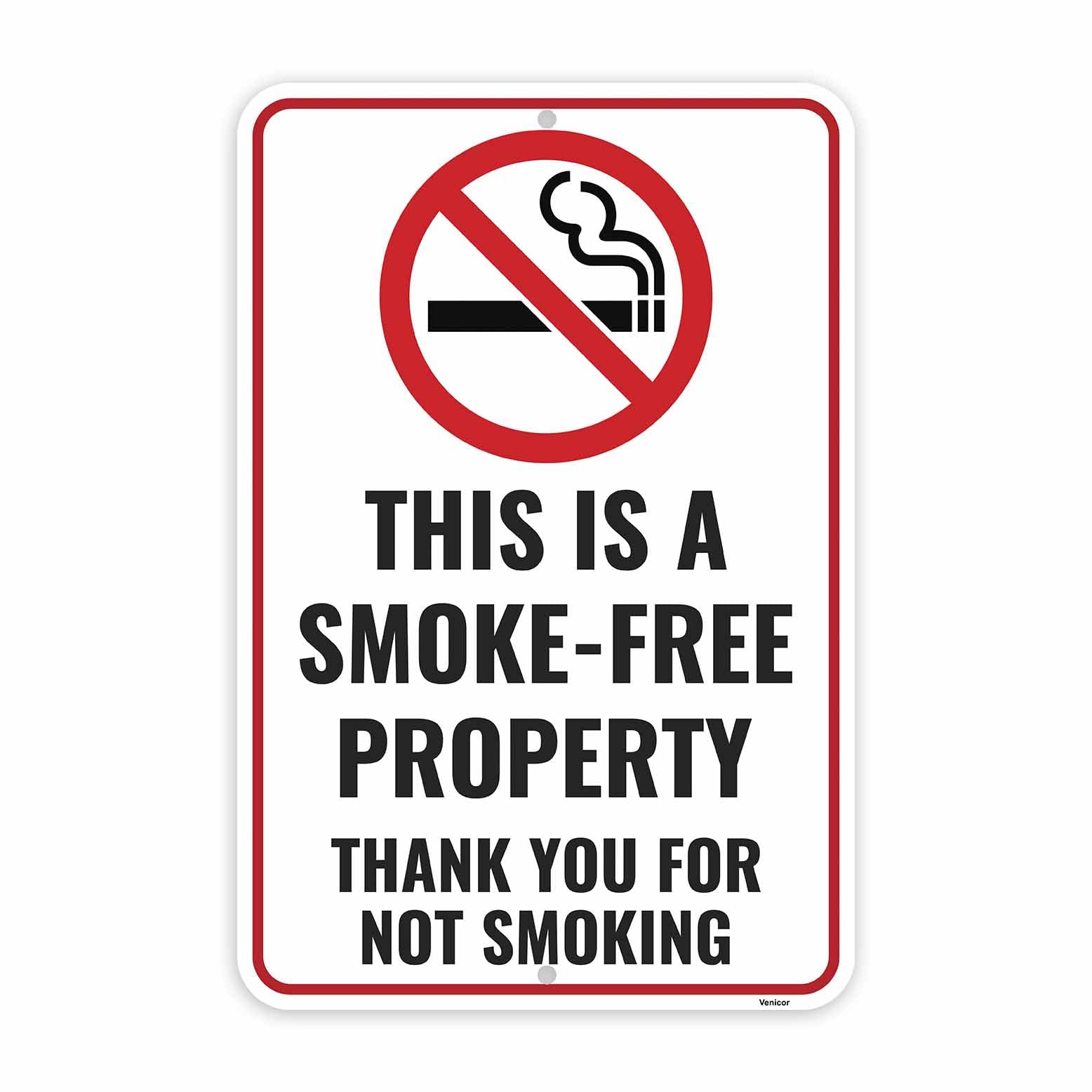 Outdoor Smoke Free Aluminum Sign, Business No Smoking Warning, 12x8 Inch