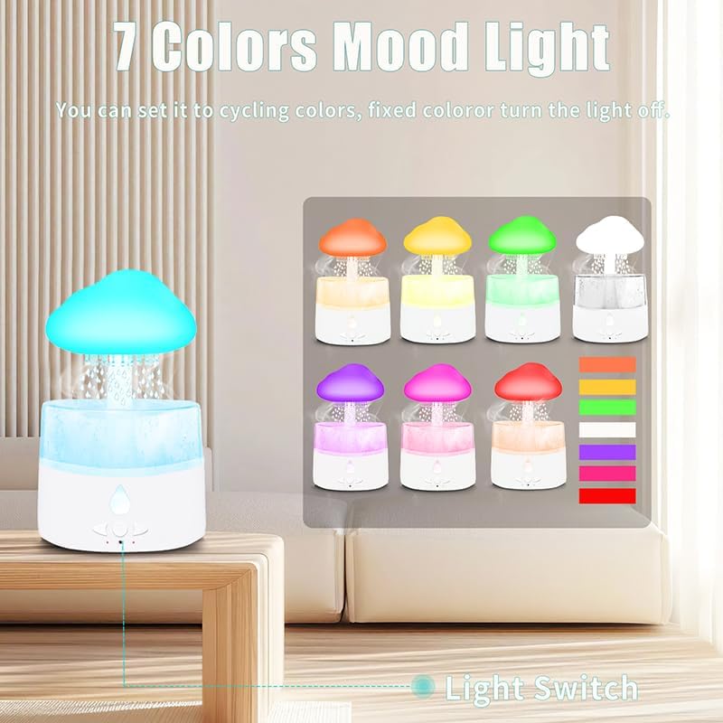 Miniatura 4 de Humidificador Rain Cloud, humidificador de lluvia, goteo de agua, sonidos de lluvia para dormir, lámpara de cascada de hongos, humidificadores de