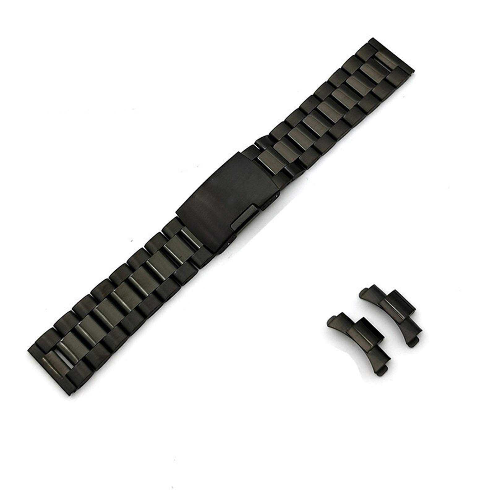 Bracelet de montre, 18 mm, 20 mm, 22 mm, bracelet en acier inoxydable, boucle pliable en métal, bracelet de rechange (couleur du bracelet : noir, largeur du bracelet : 18 mm), Black