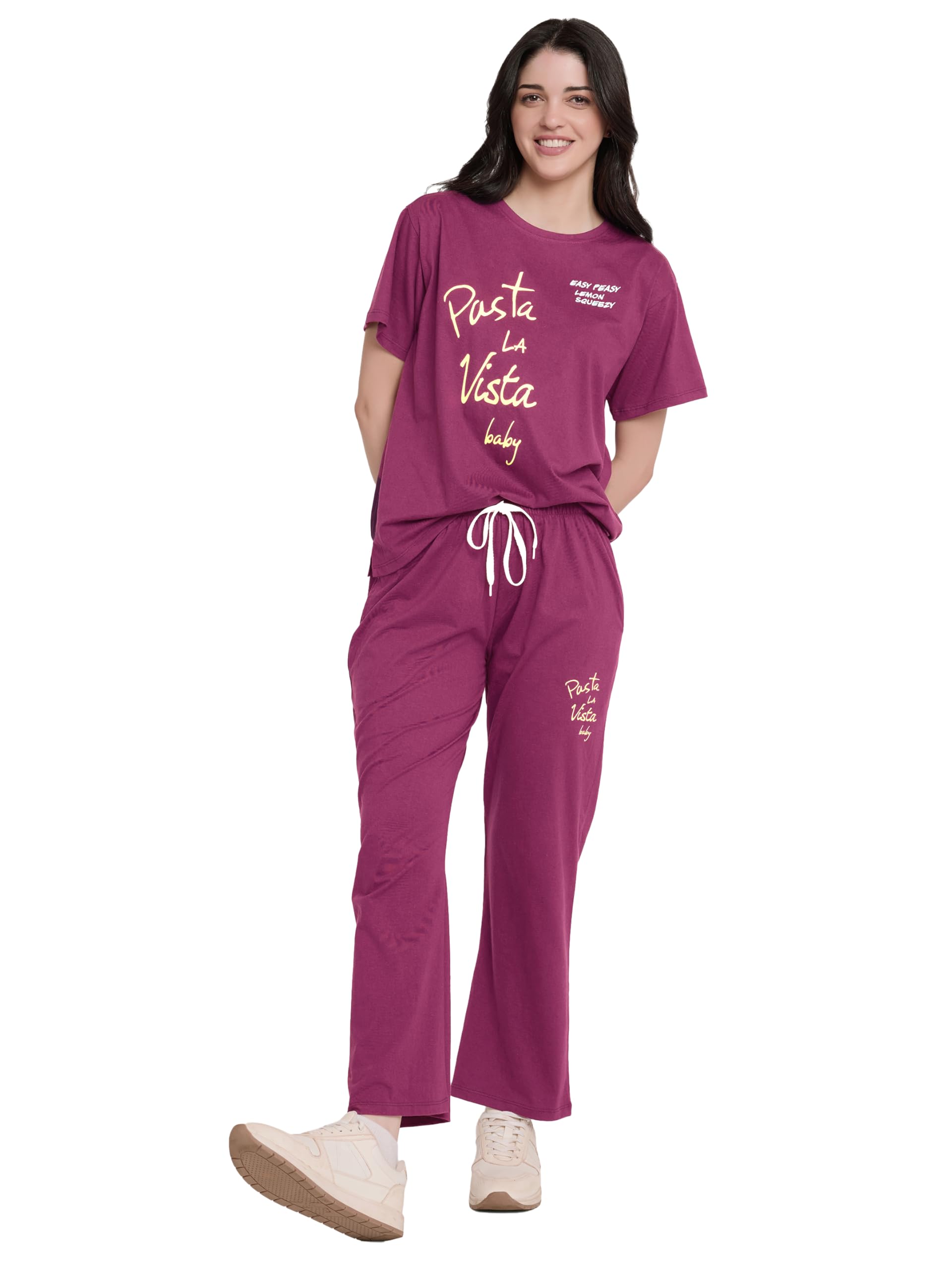 beebelle Night Suit for Women's Typography Printed Cotton Night Dress Set of Top & Pajama-picture-20