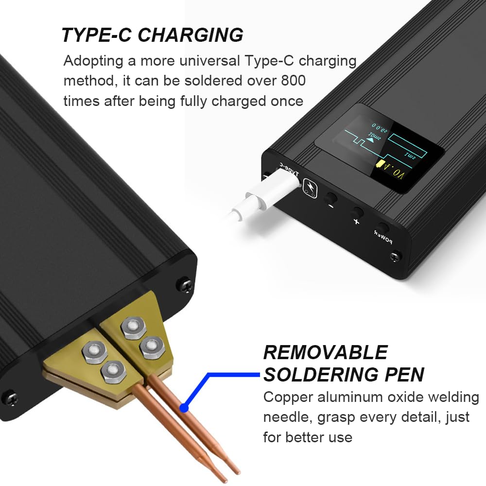 Akku Punktschweißgerät, Punktschweißgerät für Akkus mit Automatik & Manuelle Modi, 80 Einstellbaren Tragbarer Spot Welder, Hochtemperaturschutz, Akku Schweißgerät für Batterien DIY