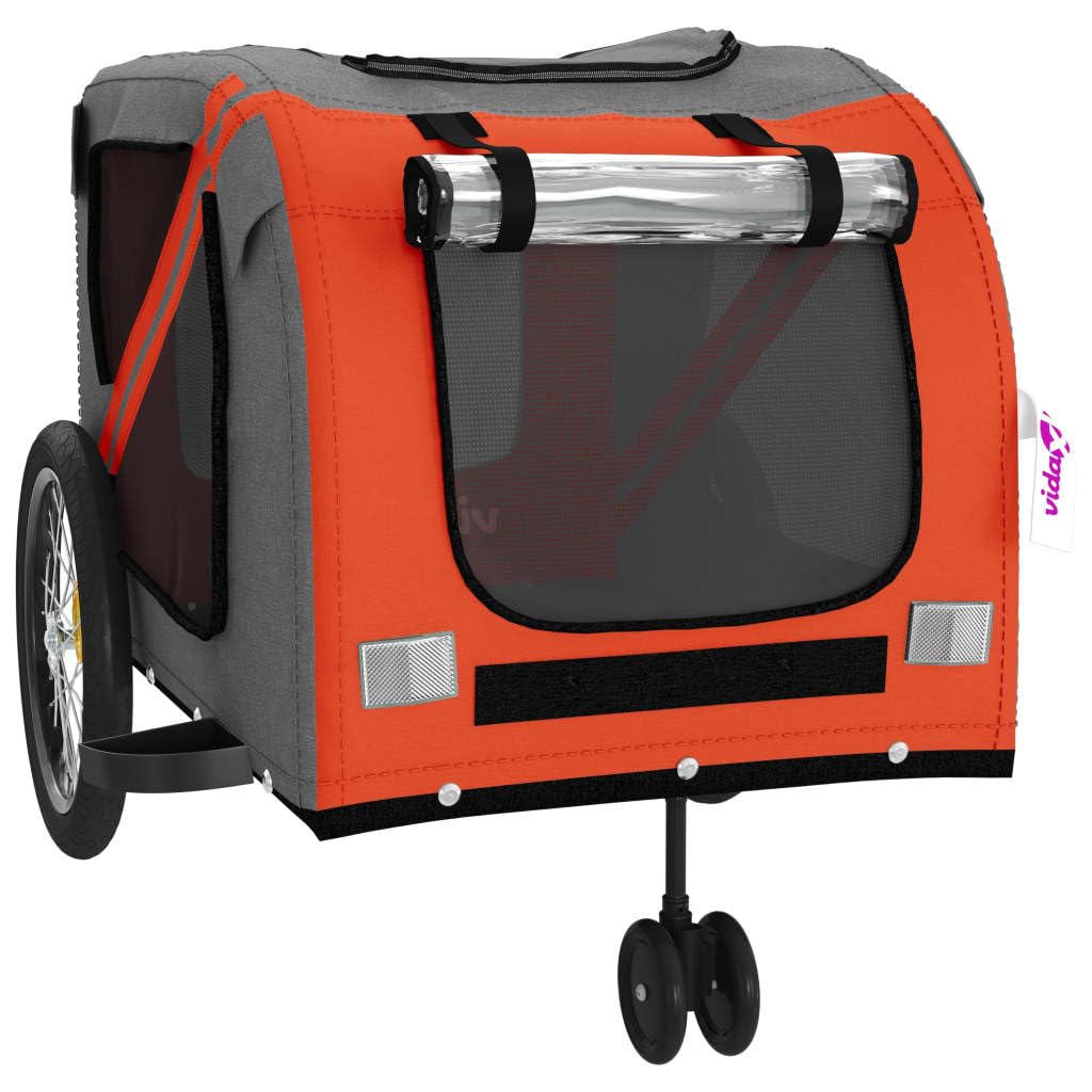 Remolque de bicicleta para perros y gatos negro gris de tela Oxford y hierro, capacidad de carga, plegable, con ventilación, ventana de visión, elementos reflectantes y bandera