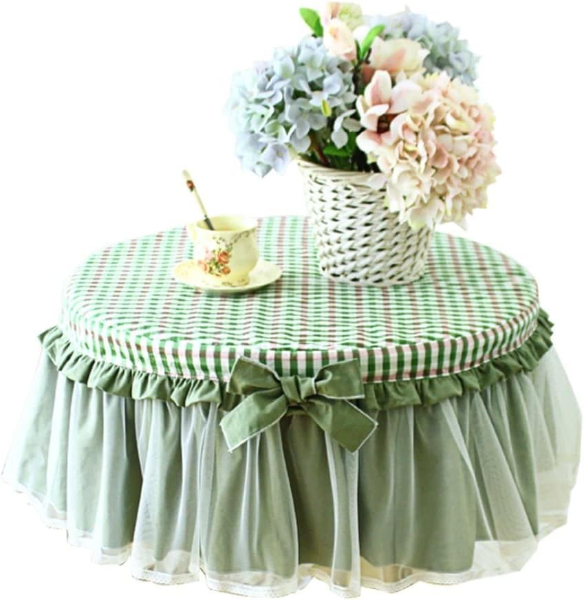 Round Small Table Tablecloth, Washed Cotton Blue Plaid Small Round Tablecloth Round Household Round Tablecloth Coffee Table Cotton Lace Round Bedside Table Cover (Color : Green, Size : 100cm)