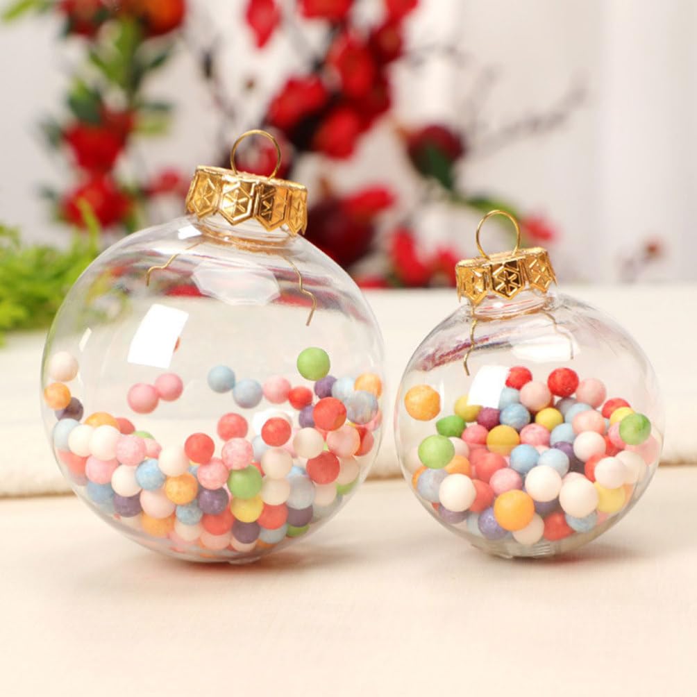 BESPORTBLE Bolas transparentes rellenables: 12 adornos colgantes de bolas de Navidad de plástico, bola colgante redonda de 3.93 pulgadas, color dorado