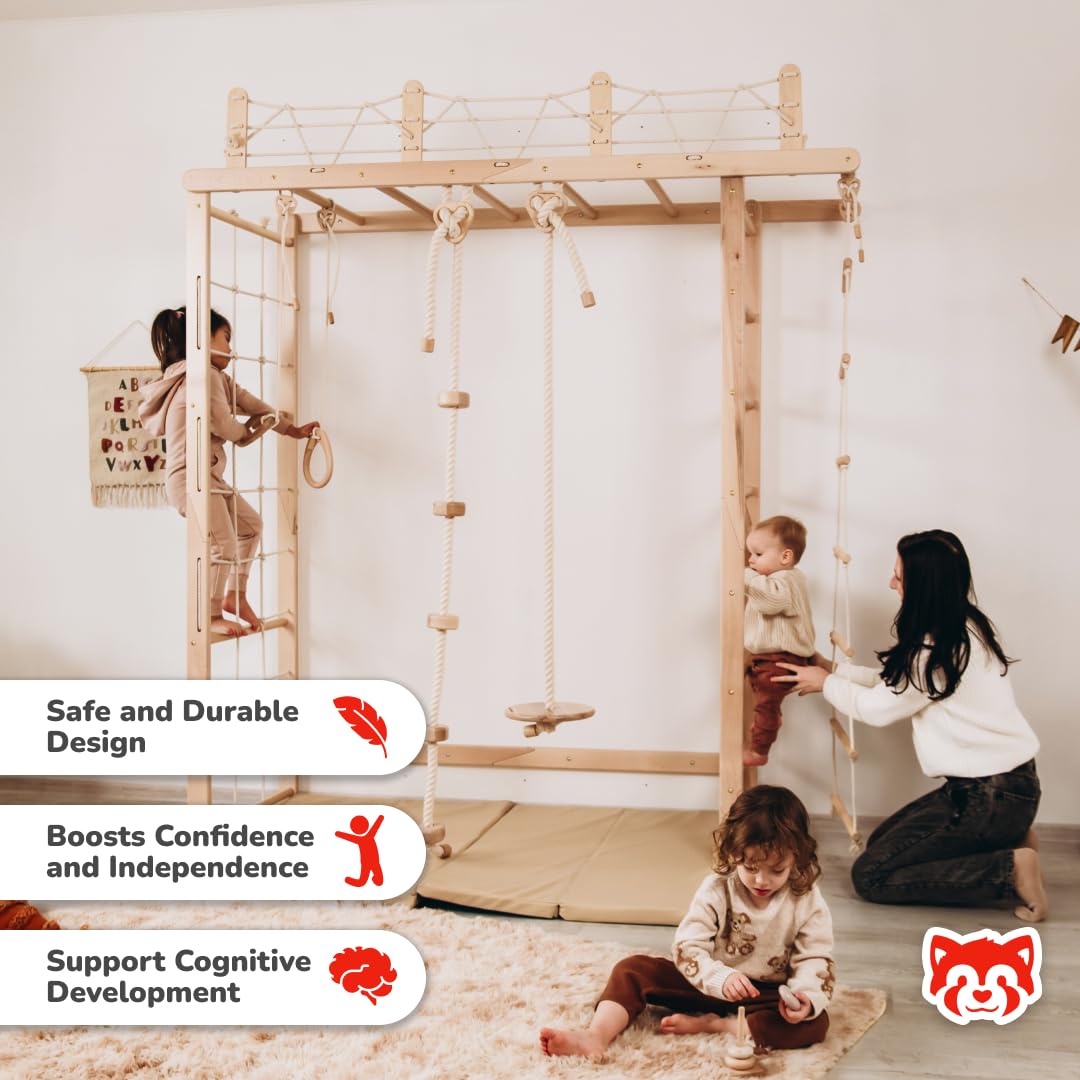 Wood And Hearts Riesige Brücke Schwedische Leiter, sprossenwand, kletterwand kinderzimmer, turnringe, sprossenwand kinderzimmer, Indoor Spielplatz, kletterwand (Natürliche Holzfarbe)