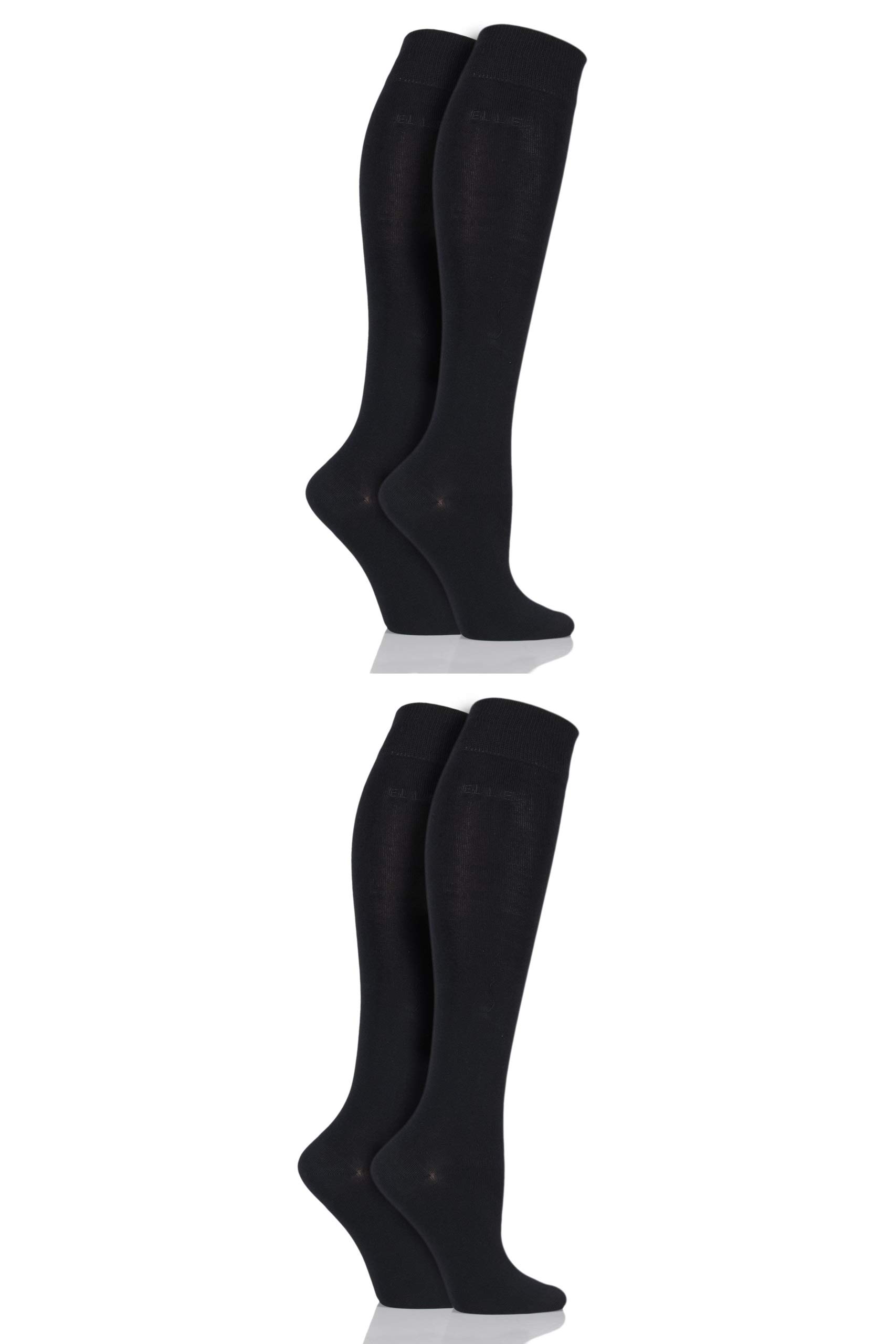 Elle Ladies Plain Bamboo Knee High Socks Pack of 4 Black 4-8