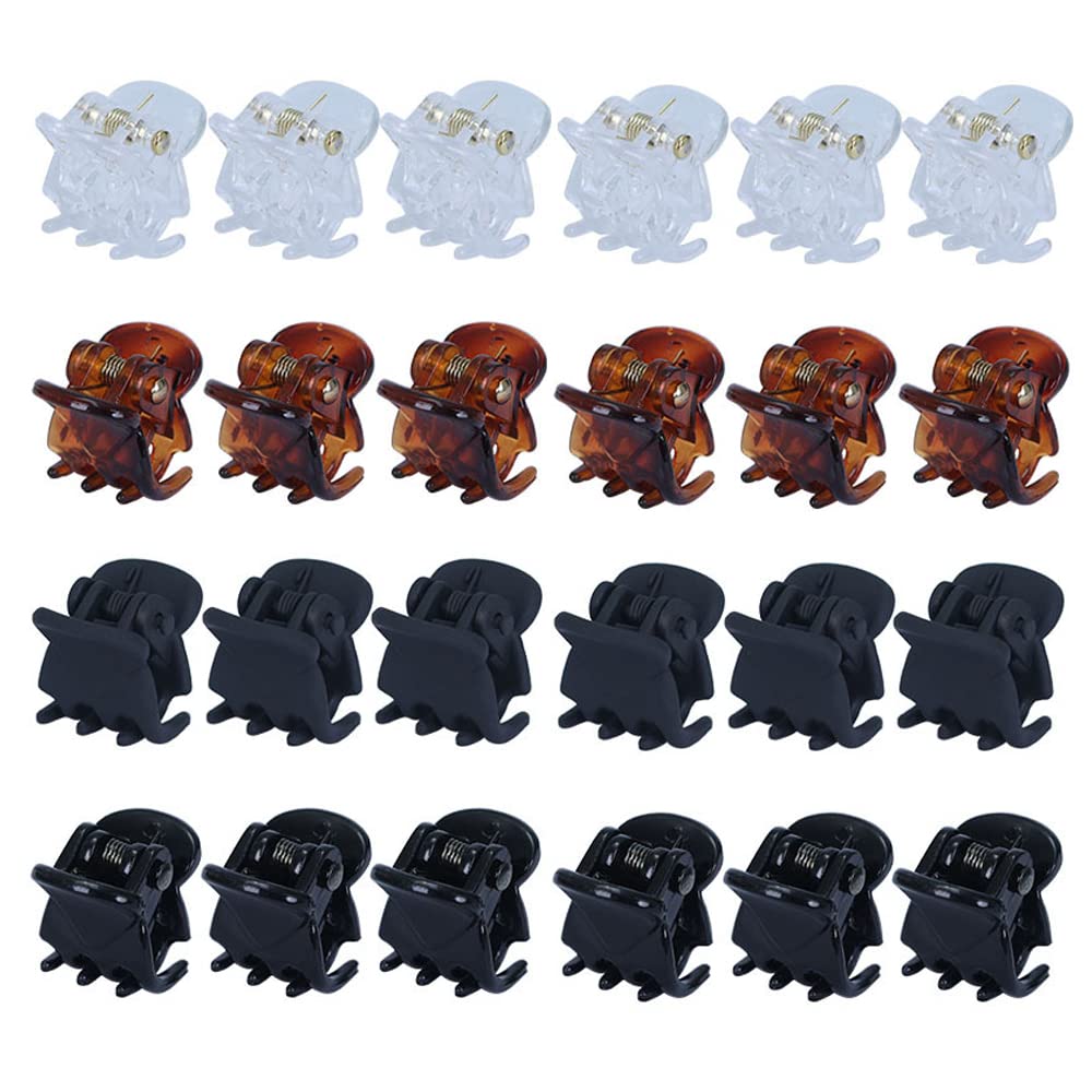 24 mini pinzas para el pelo, pinzas pequeñas, de plástico, pinzas para el pelo para niñas y mujeres (negro, mate, transparente y marrón)