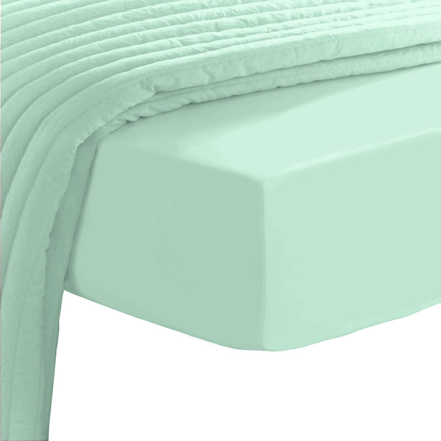 Pizuna Luxurious Cotton King Size Fitted Sheet Aqua Mint, 1000 Thread Count 100% Long Staple Cotton Fitted Sheets King Size 160x200 cm, Sateen Weave Thick Fitted Sheet Extra Deep 40 cm Fit - 1 PC