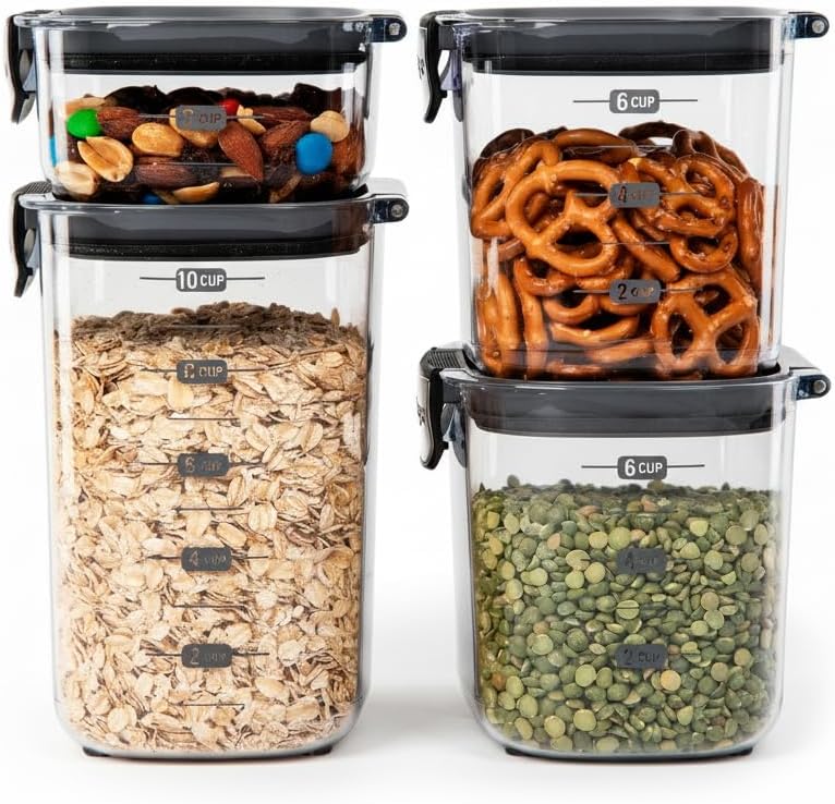 Airtight 4-Piece Clear Plastic Food Storage Container Set Airtight 4-Piece Clear Plastic Food Storage Container Set