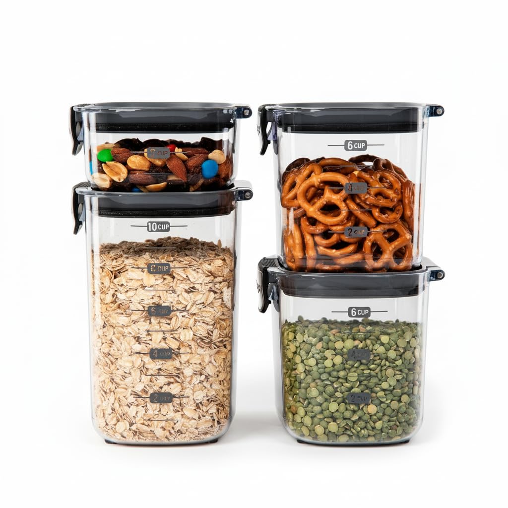 International ProKeeper+ 4-Piece Clear Plastic Modular Airtight Pantry Food/Snack Kitchen Storage Organization Container Canister Set