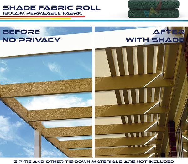 Windscreen4less 6'x25' Sun Shade Fabric Roll Shade Cloth Cover Wind Screen UV Block for Outdoor Pergola Patio Backyard Garden Greenhouse, Green - 2