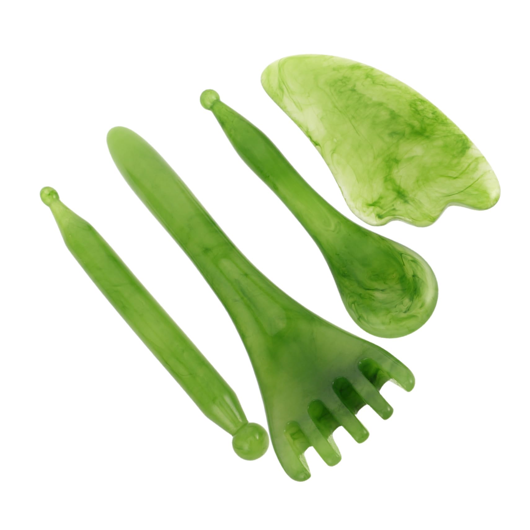 NOLITOY -in-one Gua Sha Tool Set Scalp Scratchers Neck Massage Stick Facial Scraper 4-Piece Resin Tool Kit for Beauty Routine Green 5-Claw Triangle Small Face Acupoint Stick