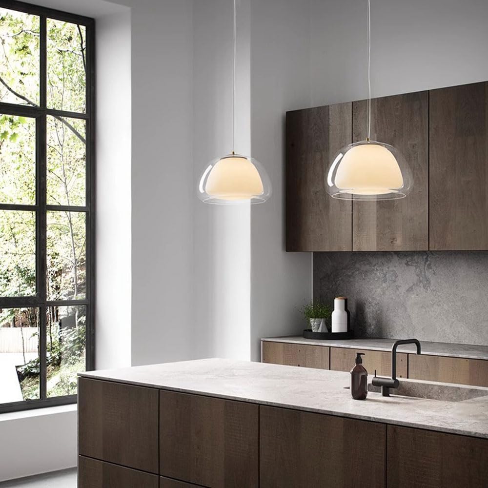 THINKBEEST Lampada a sospensione a forma di gelatina con paralume in vetro a due piani, supporto