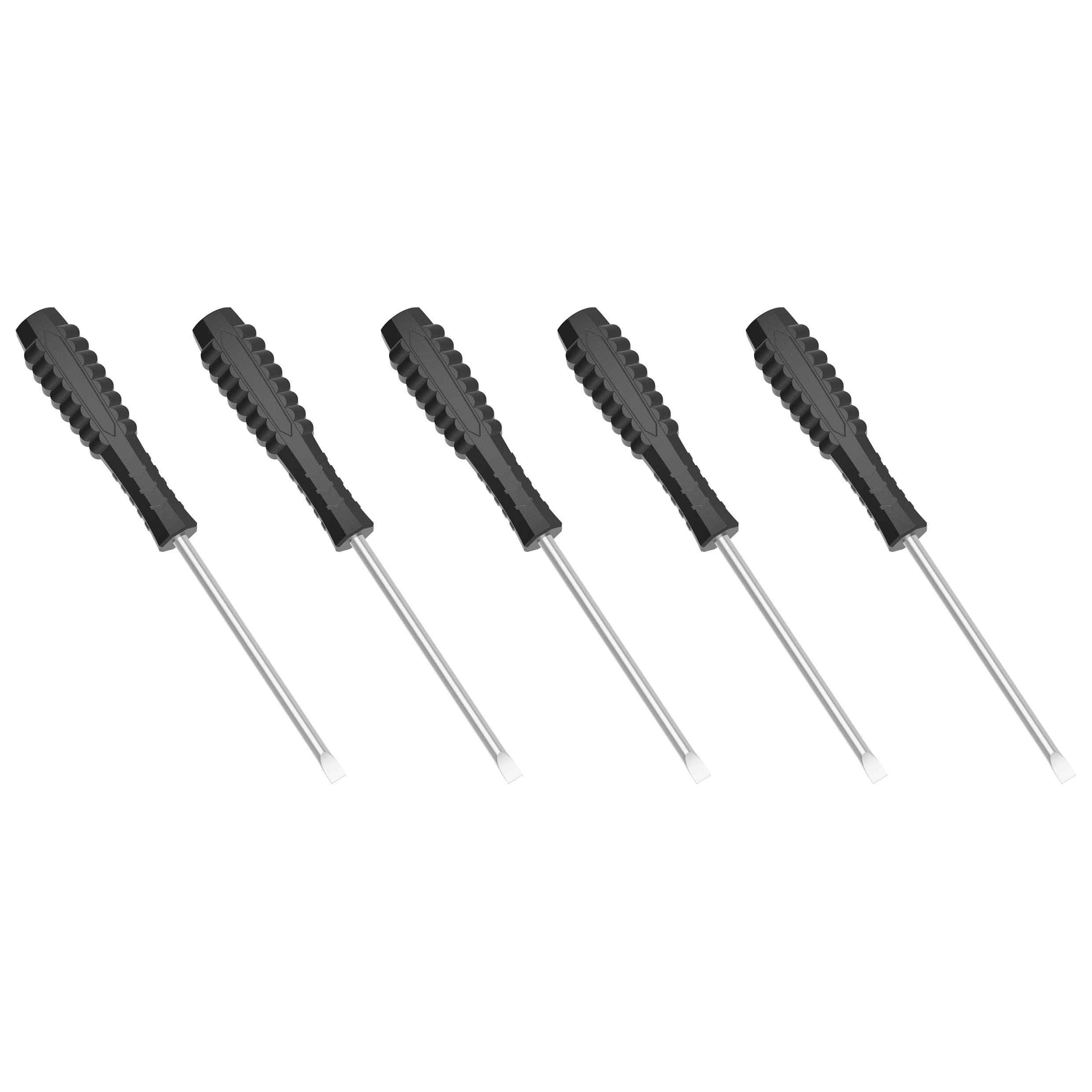 FOCMKEAS 5PCS Mini Slotted Screwdriver, 4mm Flat Head for Watch Eyeglasses Electronics Toy Repair, Magnetic, 4.53"(115mm) Total Length (Black Handle)