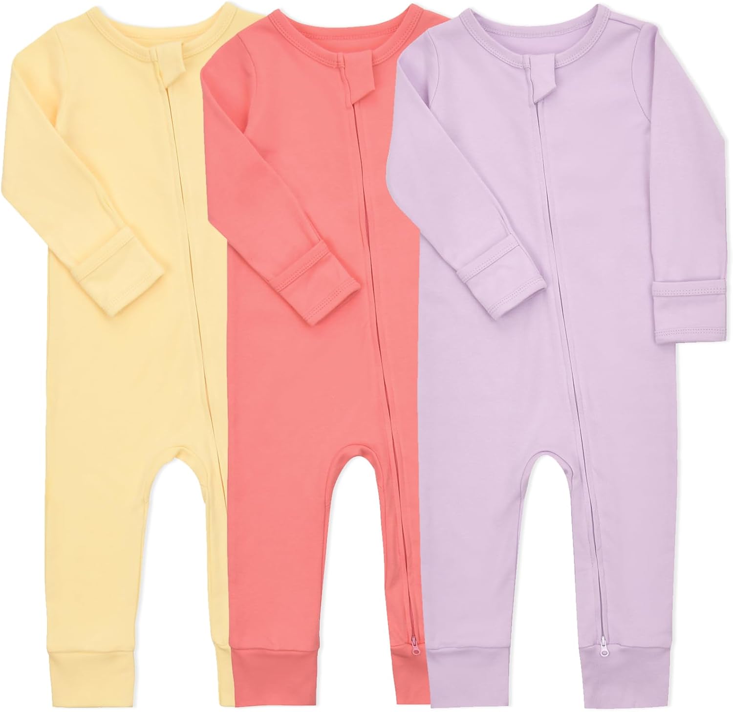 Aablexema Baby Cotton Footless Pajamas with Mitten, 3-pack Infant Romper Zip Up One Piece Jumpsuits Outfit