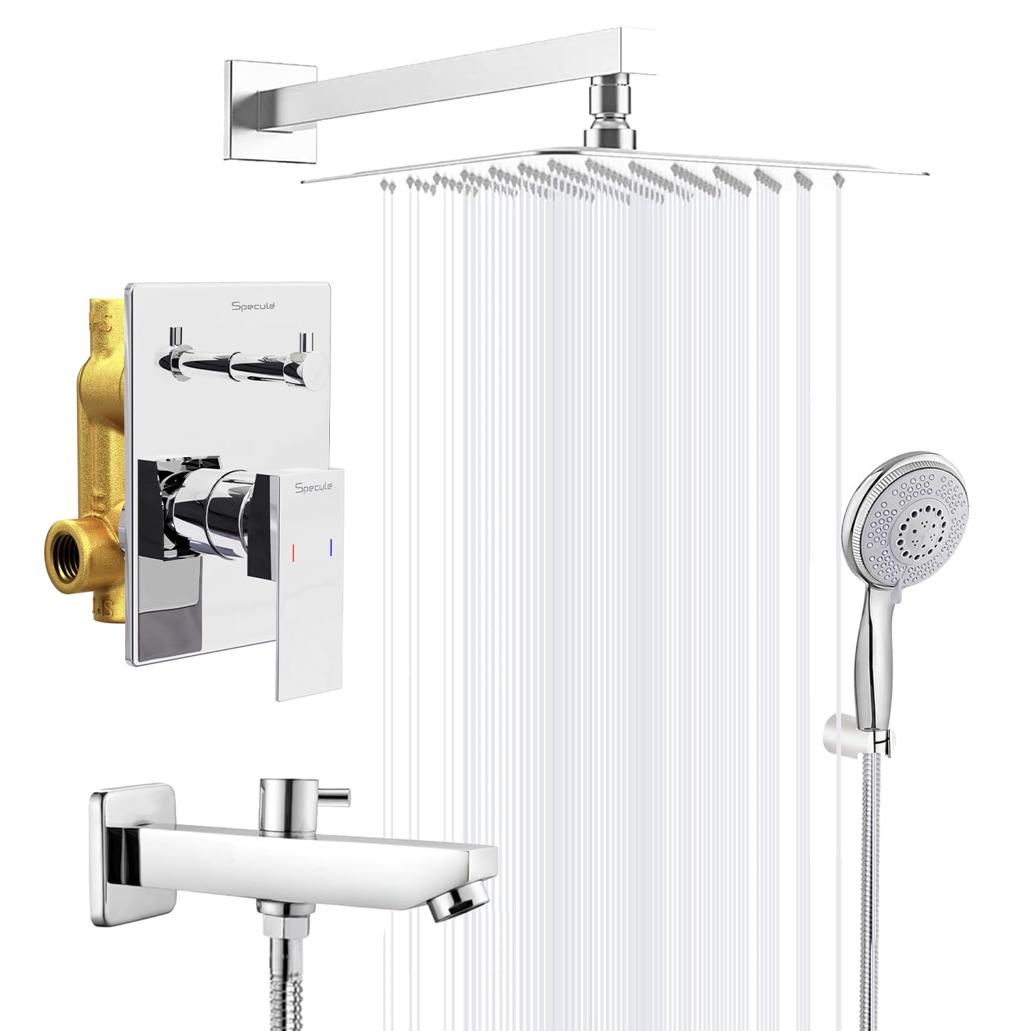 Specule Brass Concealed Body High Flow Diverter Full Set With Rainfall ...