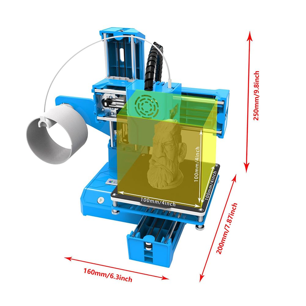 Mini 3D Printer for Household Education Students 4in x 4in x 4in Printing Size Support One Key Printing Portable 3D Printers (Blue)