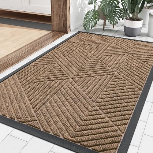 Smiry Front Door Mat Outside Entrance, Heavy Duty Sturdy Natural Rubber Doormat, Trap Dirt and Moisture, Easy Clean Low Profile Welcome Floor Mats for Indoor Outdoor Entry, 36x24 Inch, Coffee