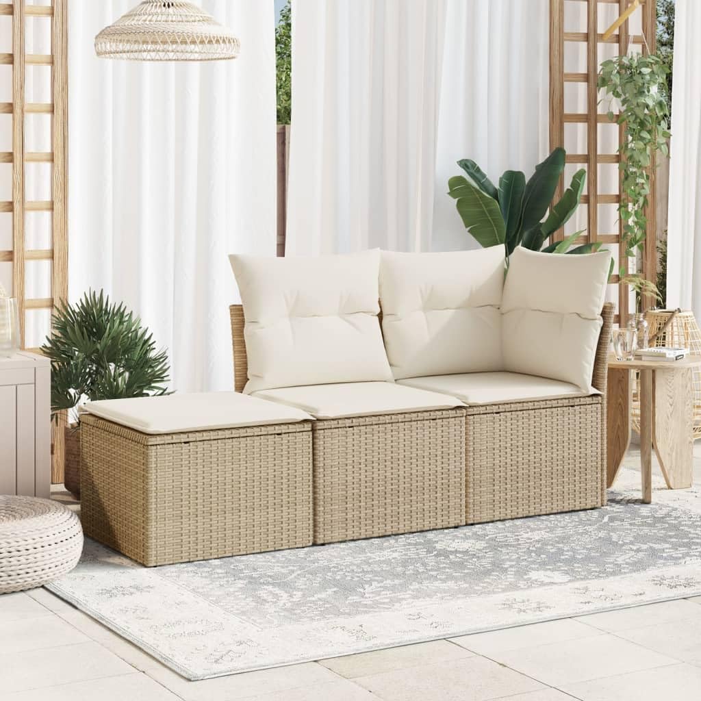 Taboret ogrodowy z poduszką beżowy 55 x 55 x 37 cm polirattanowy