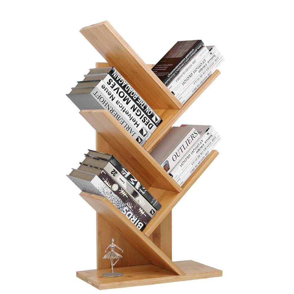 U-HOOME Bookshelf,U-HOOME Bamboo Tree Book shelf Book Rack Display Storage Organizer Bookcase Shelving Free Standing Book shelves for CDs, Movies & Books Holder , Beige