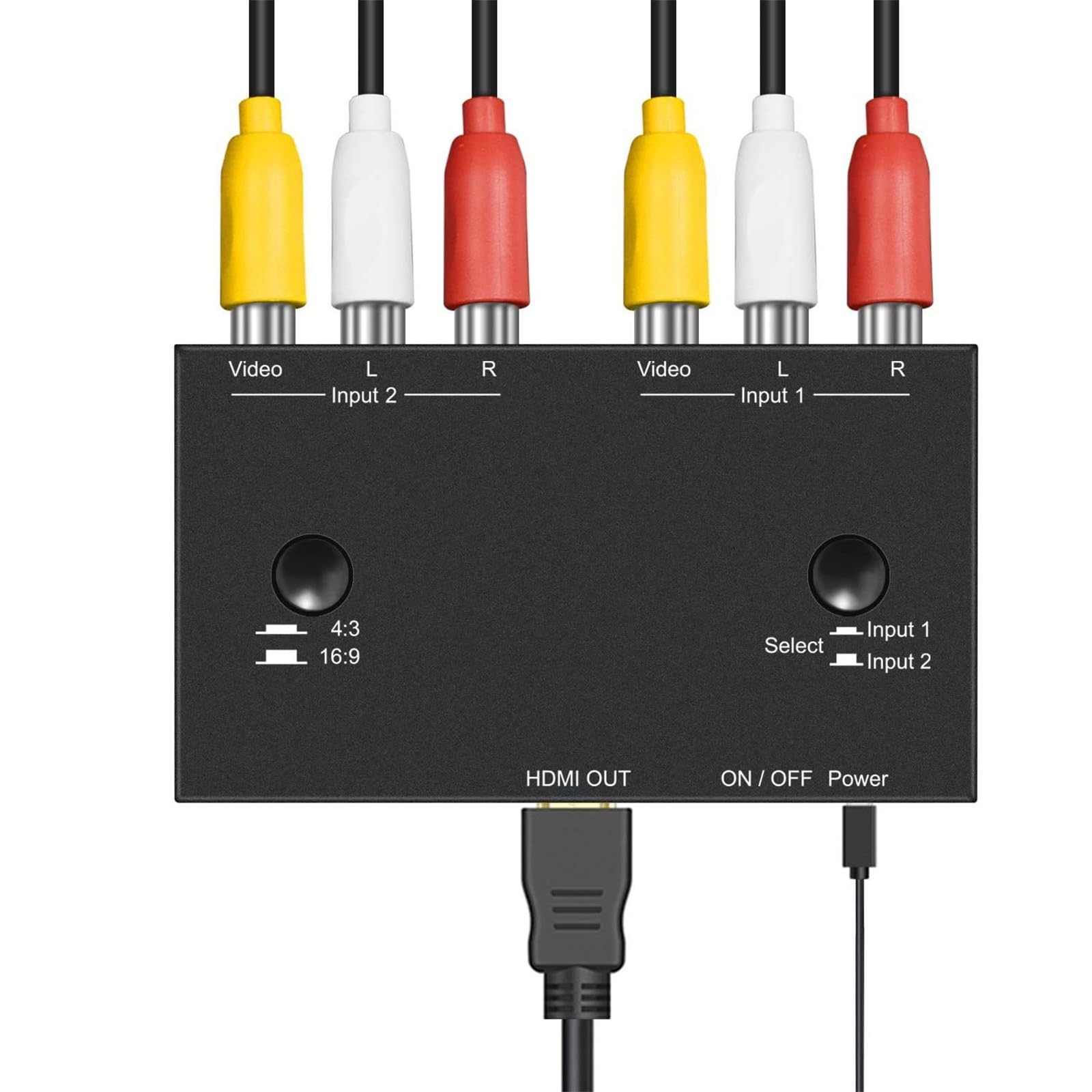 Convertitore da AV a HDMI a 2 porte, adattatore doppio RCA a HDMI, per videoregistratore, lettore DVD, TV e proiettore, Plug and Play