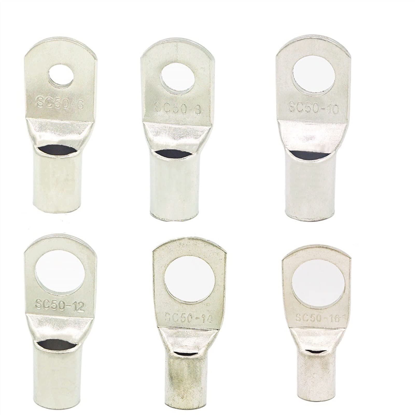 Ring Terminals 10 PCS SC50-6 SC50-8 50-10 50-12 50-14 Copper Cable Lug Kit Bolt Hole Tinned Cable lugs Battery Terminal copper nose connector (Color : SC 50-6)